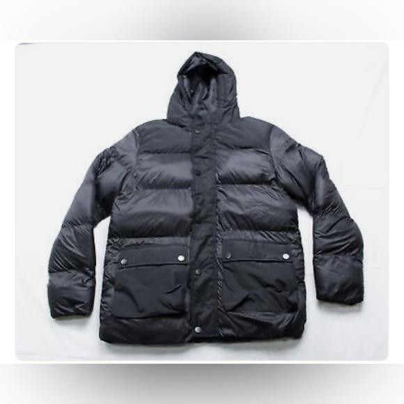 Spring + Mercer Men's Hooded Mid-Length Puffer Jacket LB3 Solid Black SMALL - Picture 1 of 4